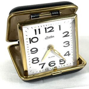 Vintage Linden Travel Alarm Clock Folding Japan Gold Tone WORKS Mid Century